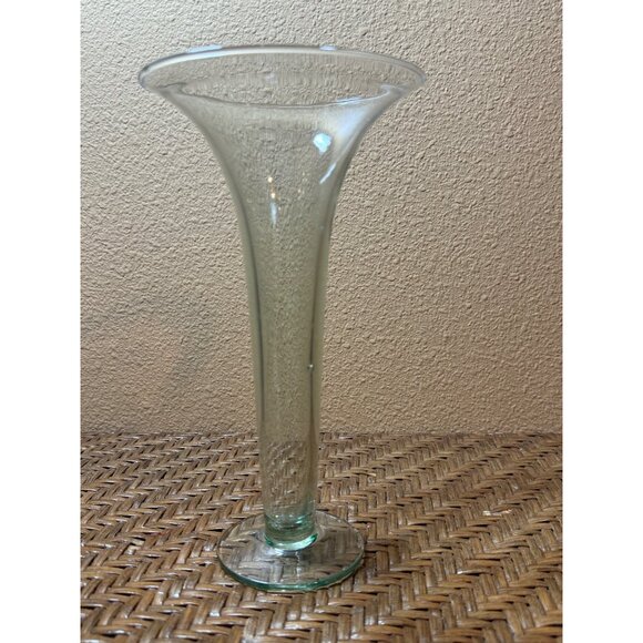Tall Clear Glass Trumpet Vase Elegant Home Decor Centerpiece Hint Of Green - Picture 3 of 6
